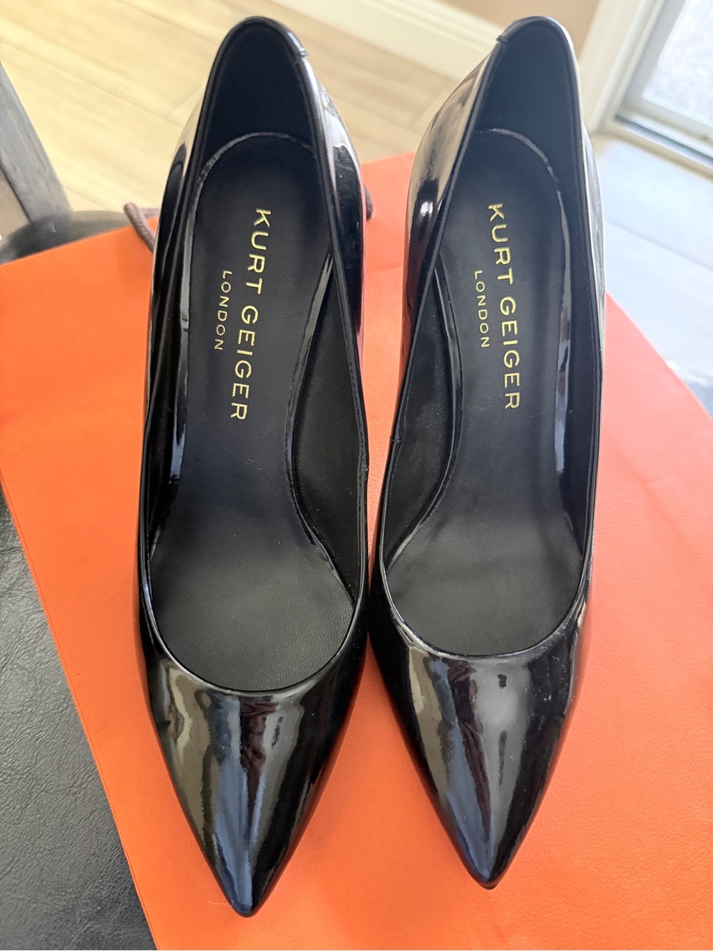 Kurt Geiger Black Patent Pointed Toe Pumps